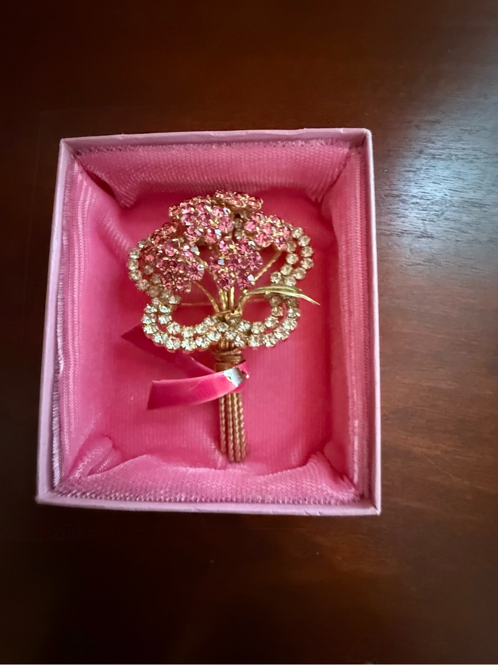 Gold-Tone Pink Crystal Floral Brooch - Women Jewelry